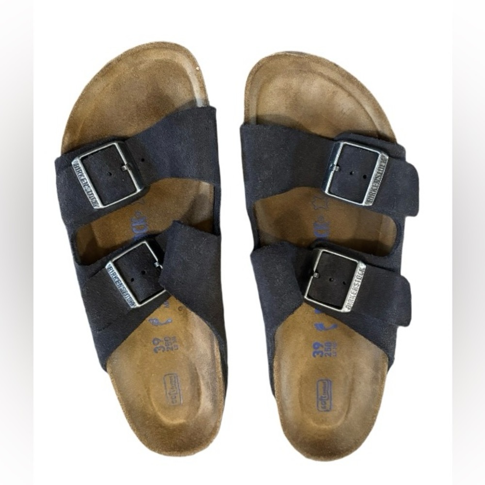 Birkenstock Arizona Sandals in Black Suede Soft Footbed Size 39